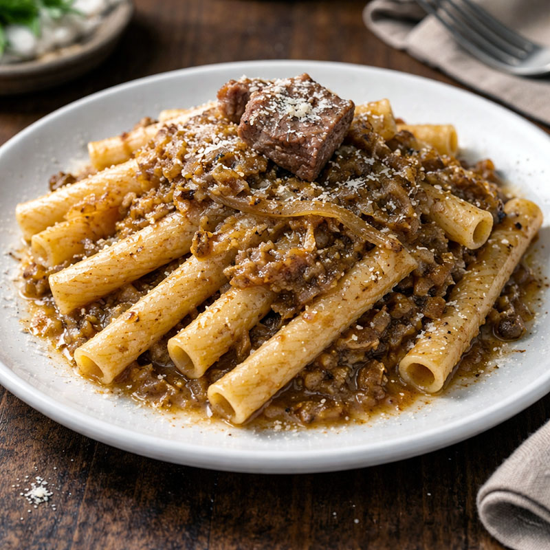 Pasta alla Genovese, traditional dish from Naples